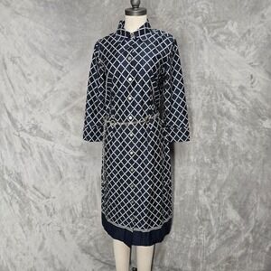 Charter Club Womens Navy White Geometric Lattice Print Cotton Shirt Dress Size 6